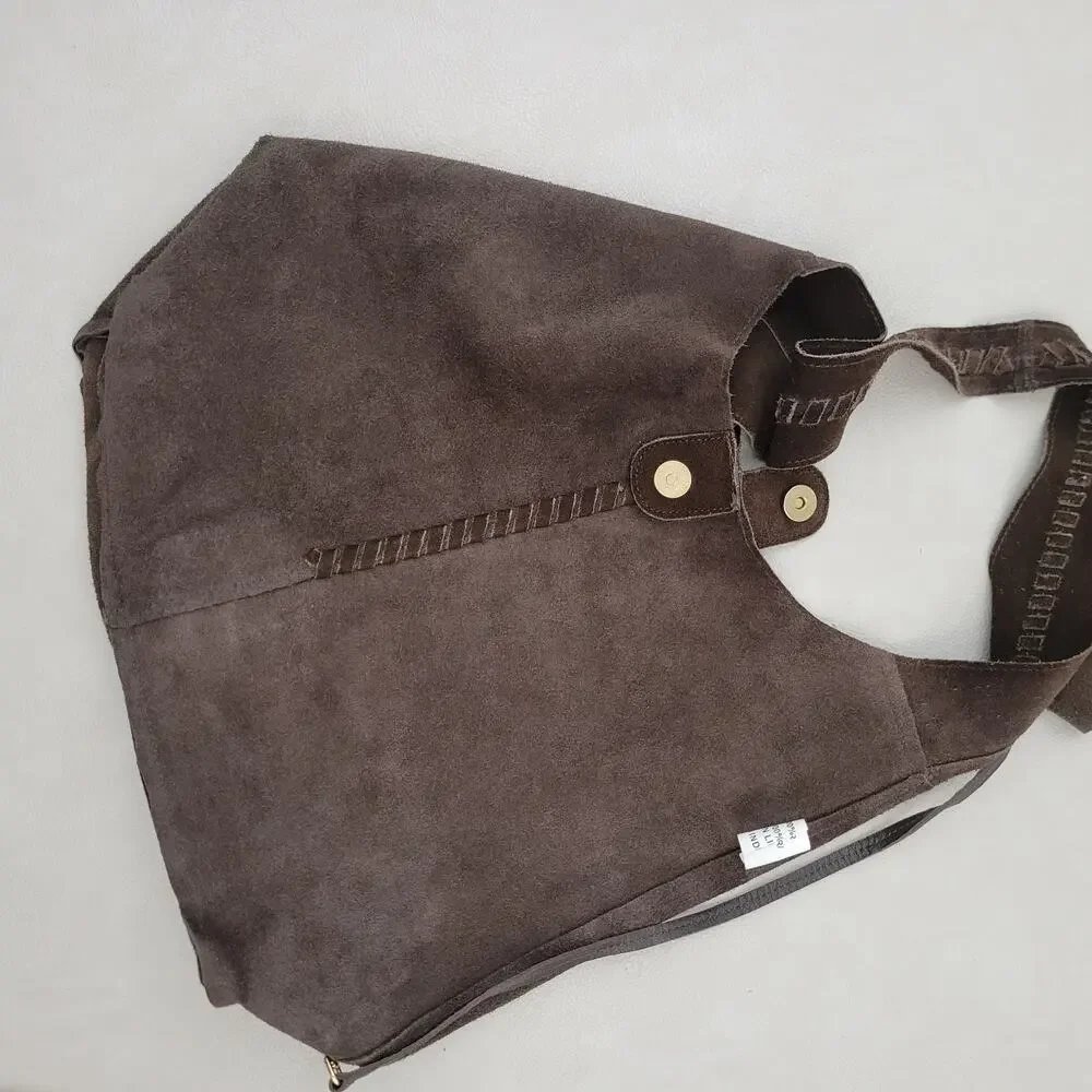 Haute Hippie 100% Leather Festival Boho Suede Hobo Brown Purse Bag Wallet